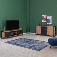 Cosmo Wooden TV Stand and Sideboard Set in Atlantic Pine and Black