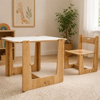 Crane Wooden Kids Table and Chair in White and Natural