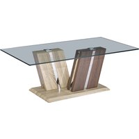 Craven Clear Glass Coffee Table With Dark And Light Wooden Base