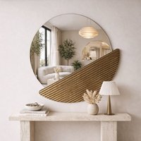 Crescent Glass Wall Mirror with Bronze Wooden Frame