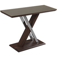 Cudahy Khaki Glass Console Table With Dark Wooden Base