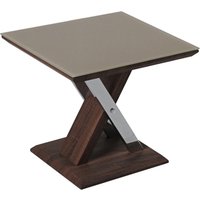 Cudahy Khaki Glass End Table With Dark Wooden Base