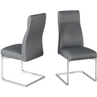 Dania Grey Faux Leather Dining Chairs With Chrome Legs In Pair