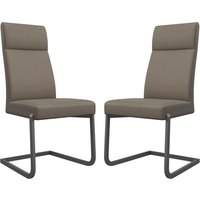Dania Taupe Faux Leather Dining Chairs With Grey Legs In Pair