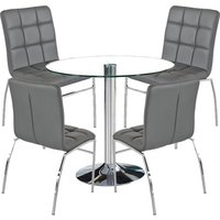 Dante Round Glass Dining Set With 4 Grey PU Leather Coco Chairs