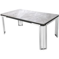 Davos Small Grey Sintered Stone Dining Table With Silver Frame