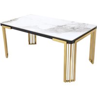 Davos Small White Sintered Stone Dining Table With Gold Frame