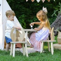 Deer Wooden Kids Table with 2 Chairs in Brown