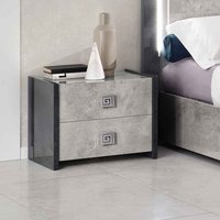 Delora High Gloss Bedside Cabinet with 2 Drawers in Grey Stone Effect