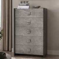 Delora High Gloss Chest of 5 Drawers in Grey Stone Effect