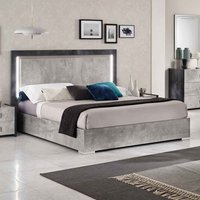 Delora High Gloss Double Bed in Grey Stone Effect and LED