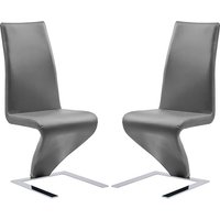Demi Z Grey Faux Leather Dining Chairs With Chrome Feet In Pair