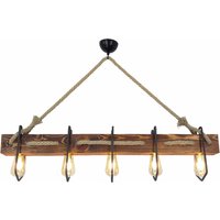 Demir 5 Light Wooden Ceiling Pendant Light in Walnut