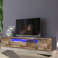Denton Wooden TV Stand With 1 Door And LED Light In Slate And Pereira Maple