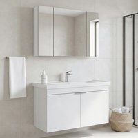 Desna 1000mm Wooden Wall Mounted Bathroom Furniture Set with 5 Doors in Matte White