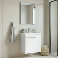 Desna Wooden Wall Mounted Vanity Unit & Basin with Mirror in Matte White