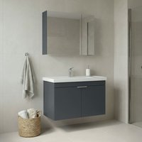 Desna 800mm Wooden Wall Mounted Bathroom Furniture Set with 4 Doors in Matte Anthracite