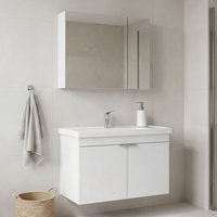 Desna 800mm Wooden Wall Mounted Bathroom Furniture Set with 4 Doors in Matte White