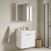 Desna 600mm Wooden Wall Mounted Bathroom Furniture Set with 4 Doors in Matte White