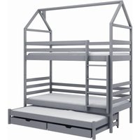 Detroit Wooden Bunk Bed With Bonnell Mattress And Trundle In Grey