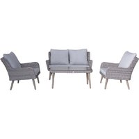 Deven Rattan Garden 4 Seater Sofa Set With Coffee Table In Grey