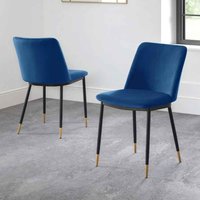 Devlune Blue Velvet Dining Chairs with Black Legs in Pair