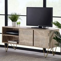 Dhort Wooden TV Stand In Natural With 2 Doors 1 Shelf