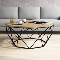 Diamond Oak Wooden Coffee Table with Black Metal Base
