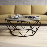 Diamond White Marble Effect Coffee Table with Black Metal Base