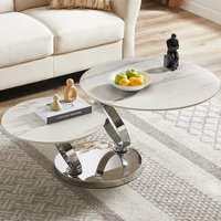 Donatella Magic Ring Swivel White Ceramic Coffee Table With Steel Base