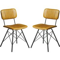 Donna Vintage Gold Genuine Leather Dining Chairs In Pair