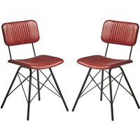 Donna Vintage Red Genuine Leather Dining Chairs In Pair