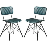 Donna Vintage Teal Genuine Leather Dining Chairs In Pair