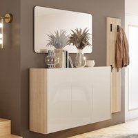 Dorian High Gloss Hallway Furniture Set in Light Oak and Cashmere