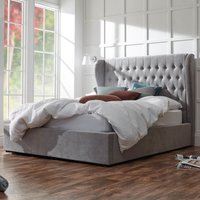 Dorking Fabric Ottoman Storage Double Bed In Platinum