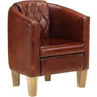 Dove Real Leather Tub Chair In Brown With Wooden Legs
