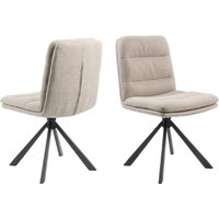 Downey Beige Fabric Dining Chairs With Black Legs In Pair