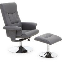 Dumai Leather Recliner Chair With Footstool In Grey