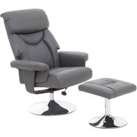 Dumai PU Leather Recliner Chair With Footstool In Grey