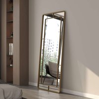 Edgea Glass Wooden Floor Full Length Mirror with Gold Metal Frame