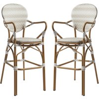 Edinburg Natural Rattan Bar Stools With Wooden Frame In Pair