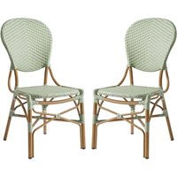 Edinburg Pastel Green Rattan Bar Chairs With Wooden Frame In Pair