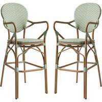 Edinburg Pastel Green Rattan Bar Stools With Wooden Frame In Pair