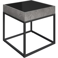 Edison Black Glass Side Table With Grey Metal Frame