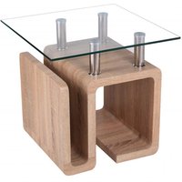 Eirian Clear Glass Top Lamp Table With Natural Wooden Base