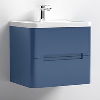 Elba 60cm Wall Hung Vanity With Ceramic Basin In Satin Blue Elba 60cm Wall Hung Vanity With Ceramic Basin In Satin Blue