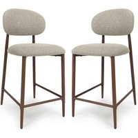 Eldoro Alabaster Fabric Counter Bar Chairs with Brown Legs in Pair