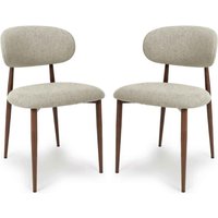 Eldoro Alabaster Fabric Dining Chairs with Brown Legs in Pair