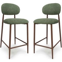 Eldoro Green Fabric Bar Chairs with Brown Legs in Pair