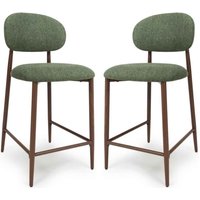 Eldoro Green Fabric Counter Bar Chairs with Brown Legs in Pair